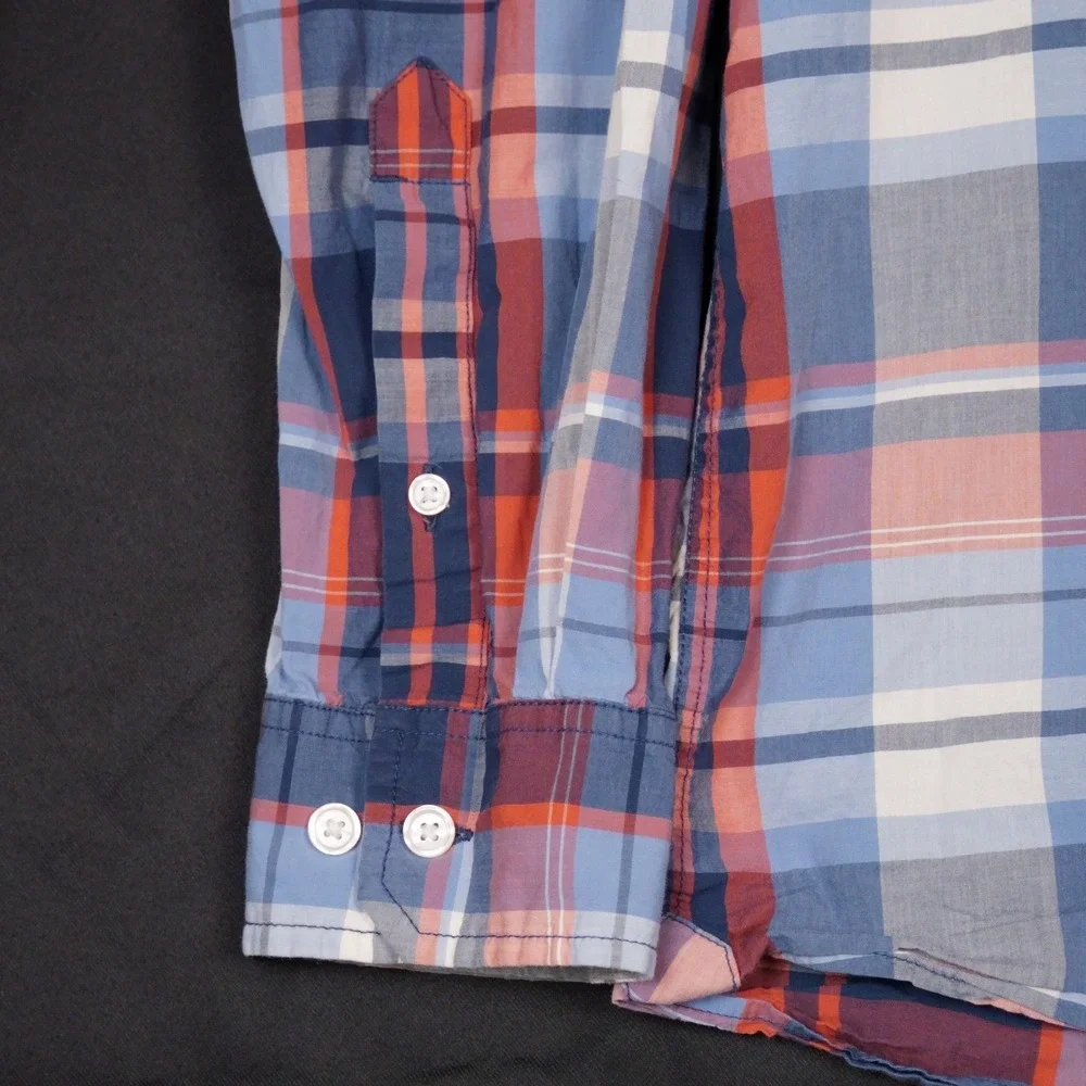 The North Face Button Down Shirt Mens XL Blue Orange Plaid Outdoor Cotton Blend